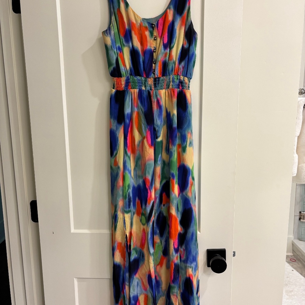 Anthropologie MAEVE Rainbow Watercolor Aloisia maxi dress size 0